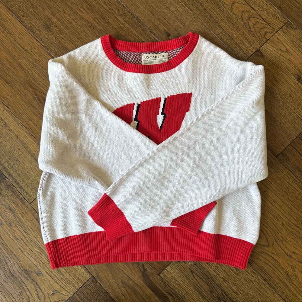 USCAPE R Wisconsin Badgers Knit Sweater Red & White Size Large - Picture 4 of 7